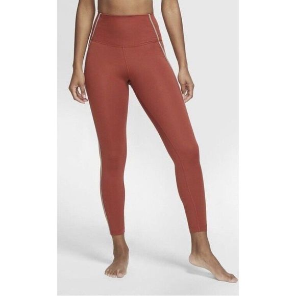Nike Pants - Nike 7/8 Tights Yoga Womens Medium High Rise Side Stripe Multicolor Orange